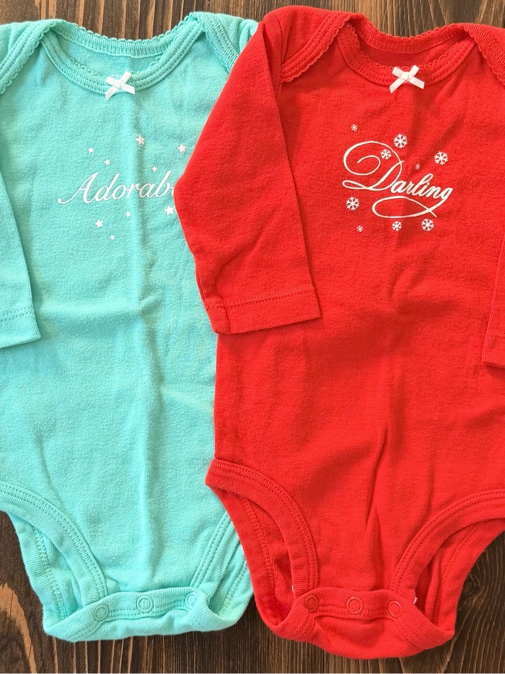 Adorable & Darling Long-Sleeve One-Piece Set - Mint and Red
